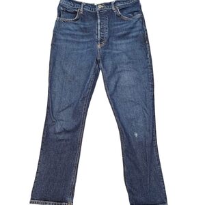 Agolde Riley Button Fly High Rise Straight Crop Denim Distressed Jeans 29x25